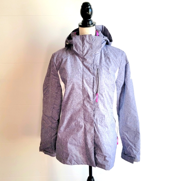 Womens Gray and White Snow Jacket w/ removeable Fuschia Pink Fleece Jacket Sz L - Picture 2 of 12
